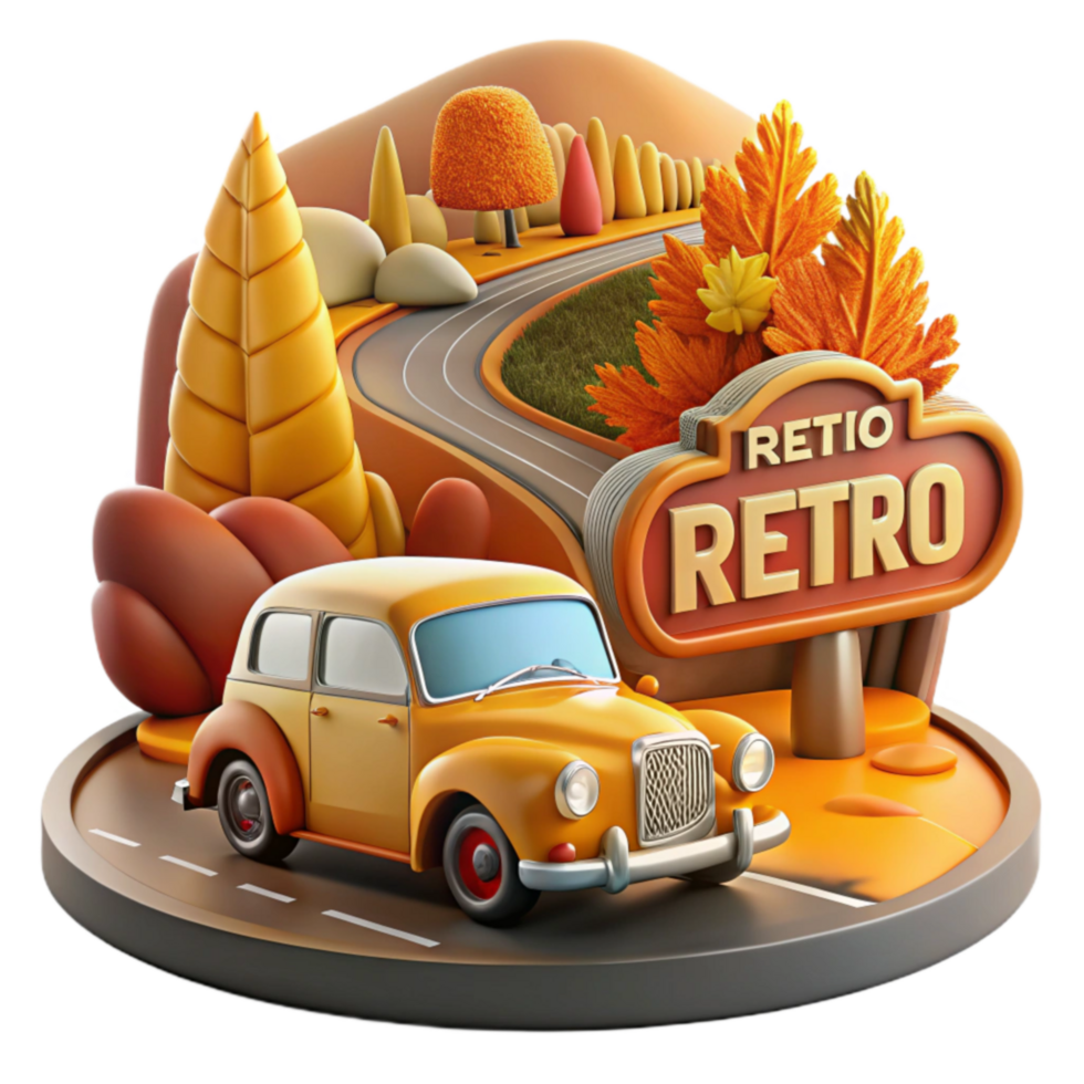 Retro Autumn Road Trip Classic Car, Fall Foliage png