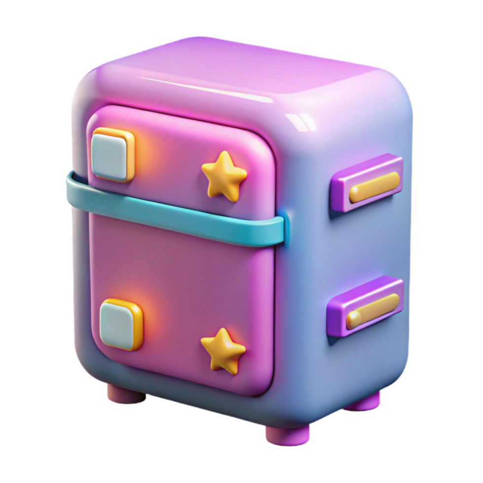 Cute Pastel Mini Refrigerator 3D Render png