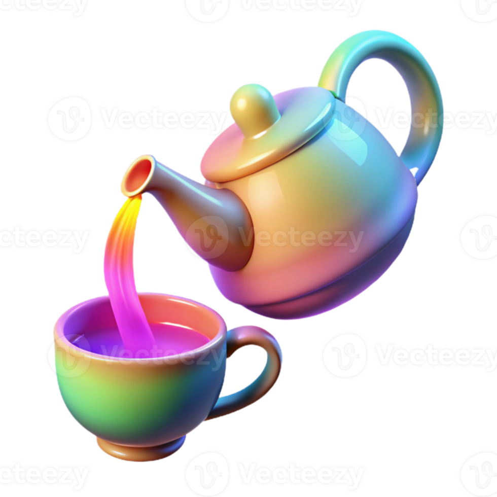 wonderful minimalist Rainbow Teapot and Cup 3D Illustration exclusive png