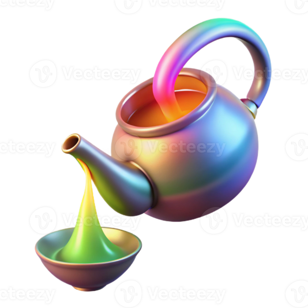 beautiful rustic Rainbow Kettle 3D Illustration Vibrant Tea Pouring professional png