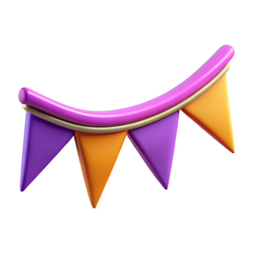 Purple and Orange Bunting Festive 3D Render png