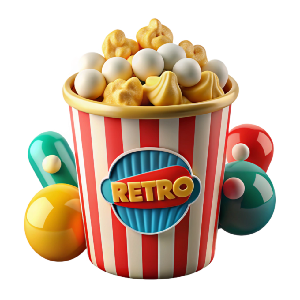 Retro Popcorn Bucket A Nostalgic 3D Render png