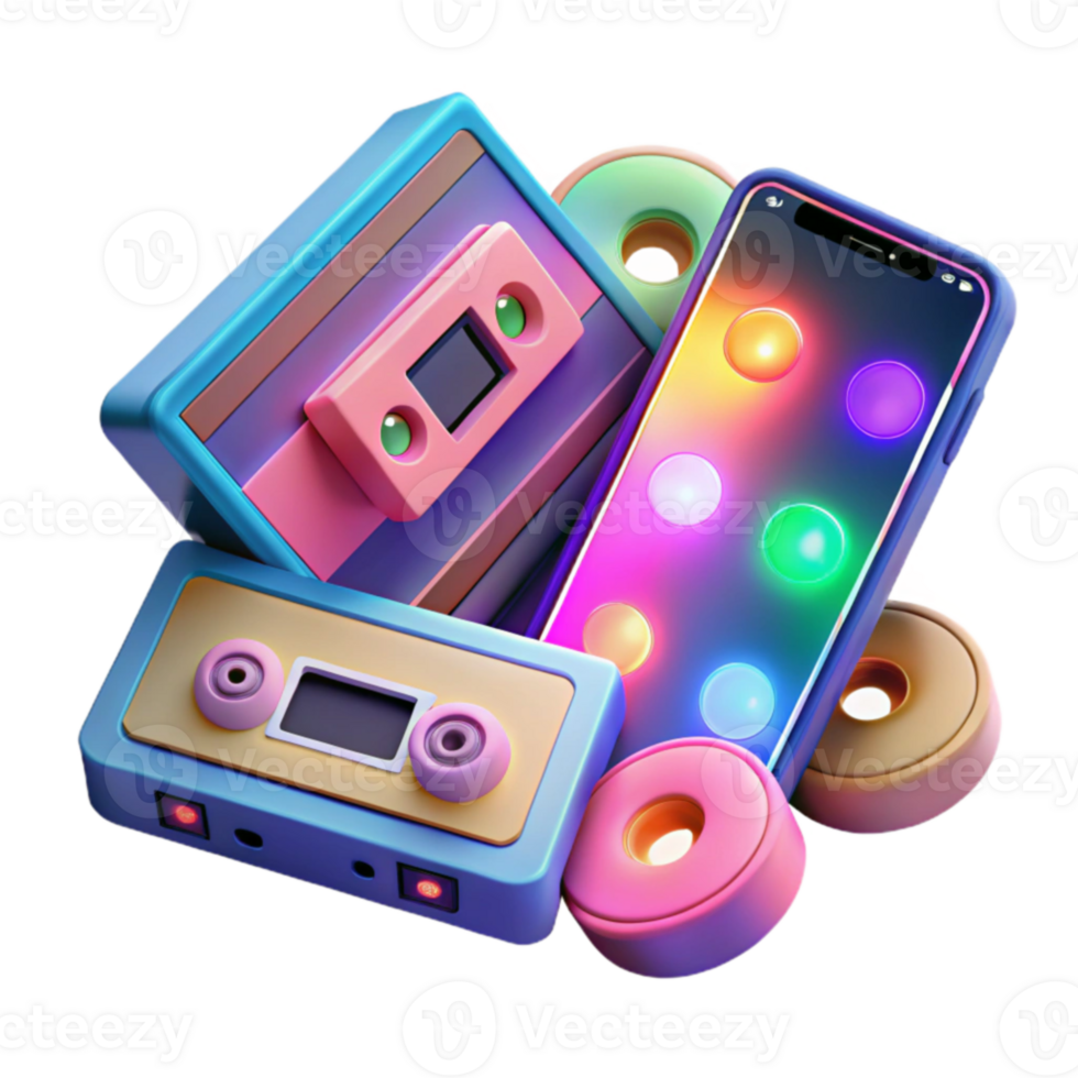 Retro Tech Meets Modern Mobile A Colorful 3D Render png