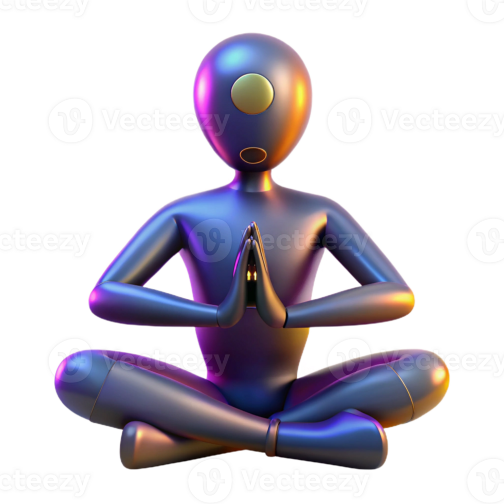 stunning vintage 3D Render of a Figure in Lotus Position 4K png