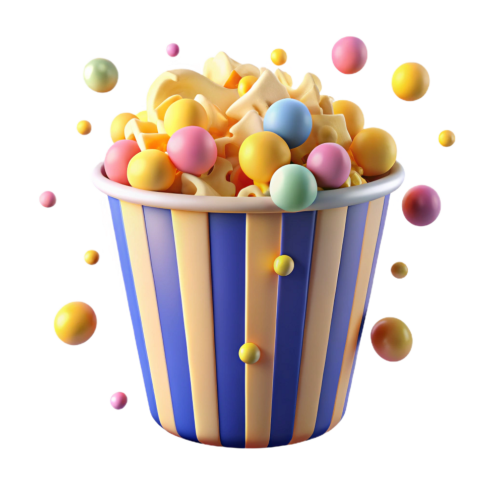 Colorful Popcorn in Striped Bucket png