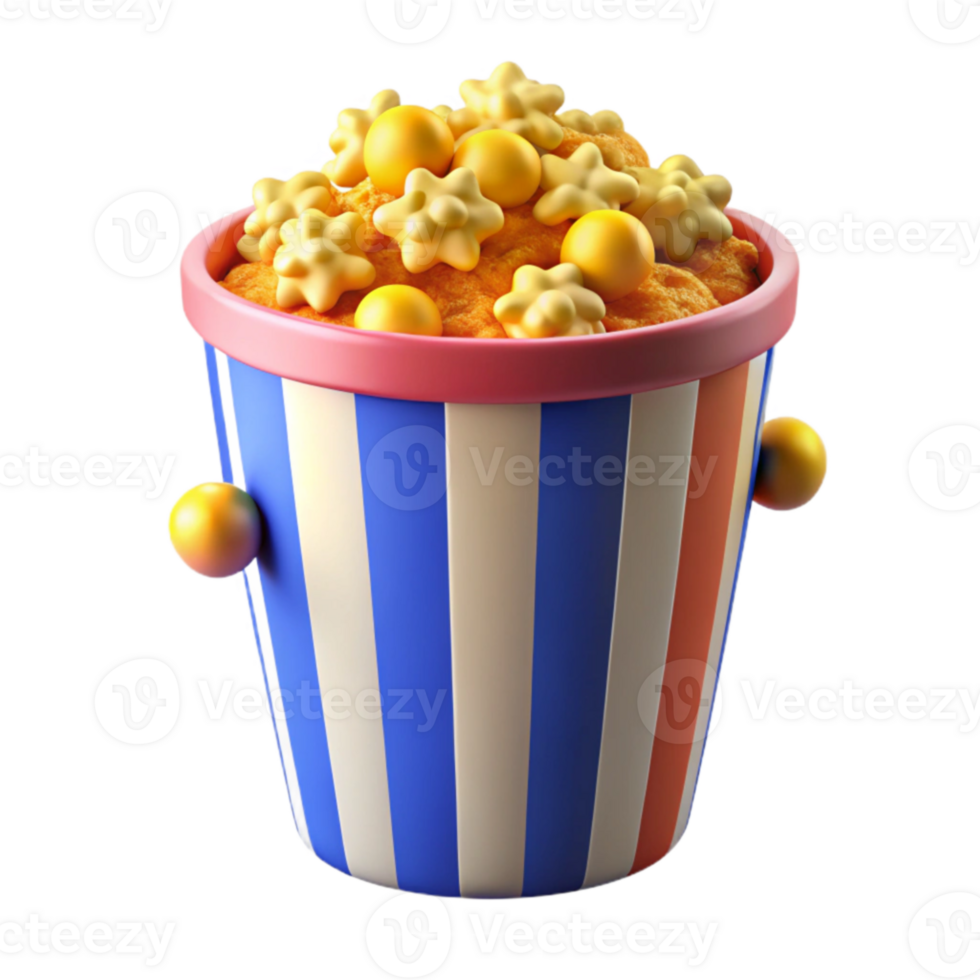 Sweet Savory Popcorn in Striped Bucket png
