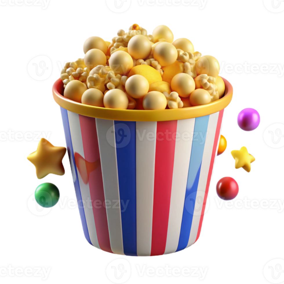 Colorful Popcorn Bucket A 3D Render png