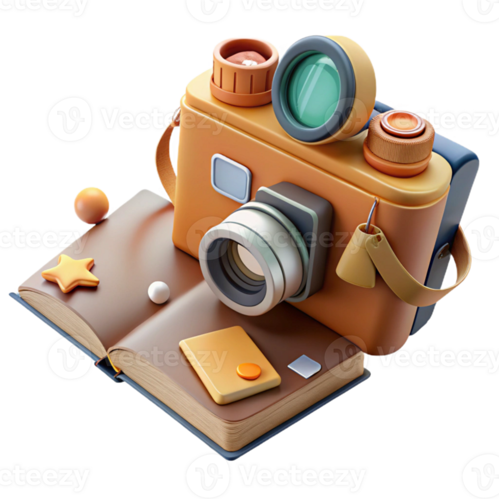 Vintage Camera on Open Book Memories Photography png