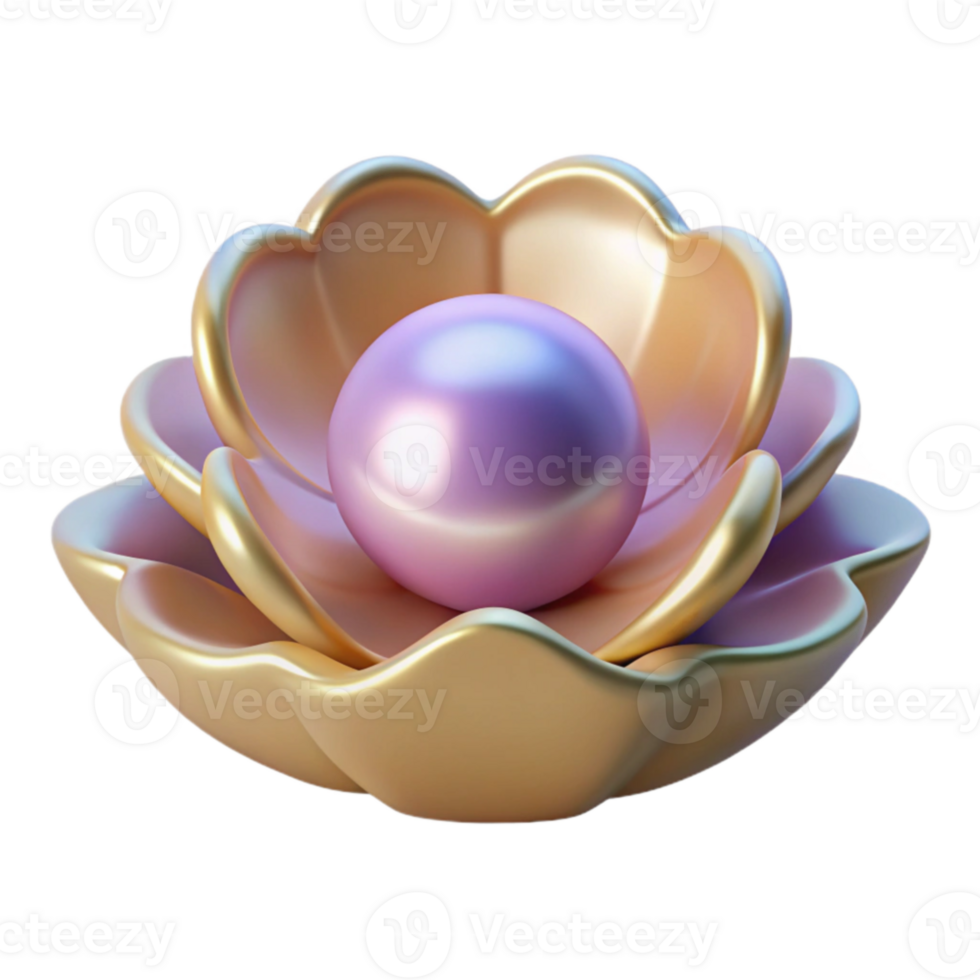vibrant rustic 3D Render Pearl in Golden Shell Illustration authentic png