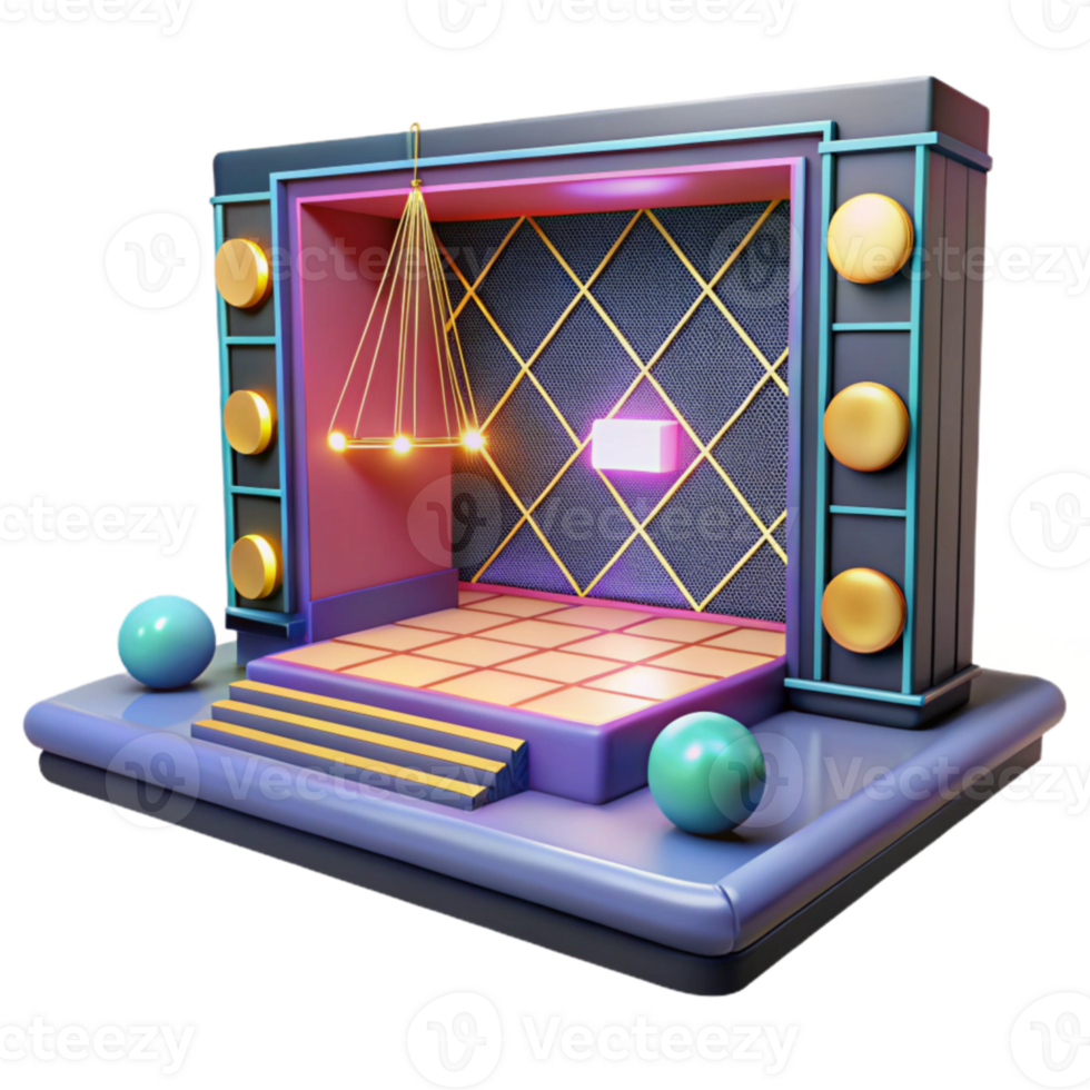 3D Render Retro Stage with Geometric Design, Lighting, and Platform png