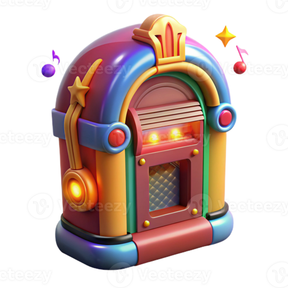 Retro Jukebox Colorful 3D Model, Music Nostalgia png