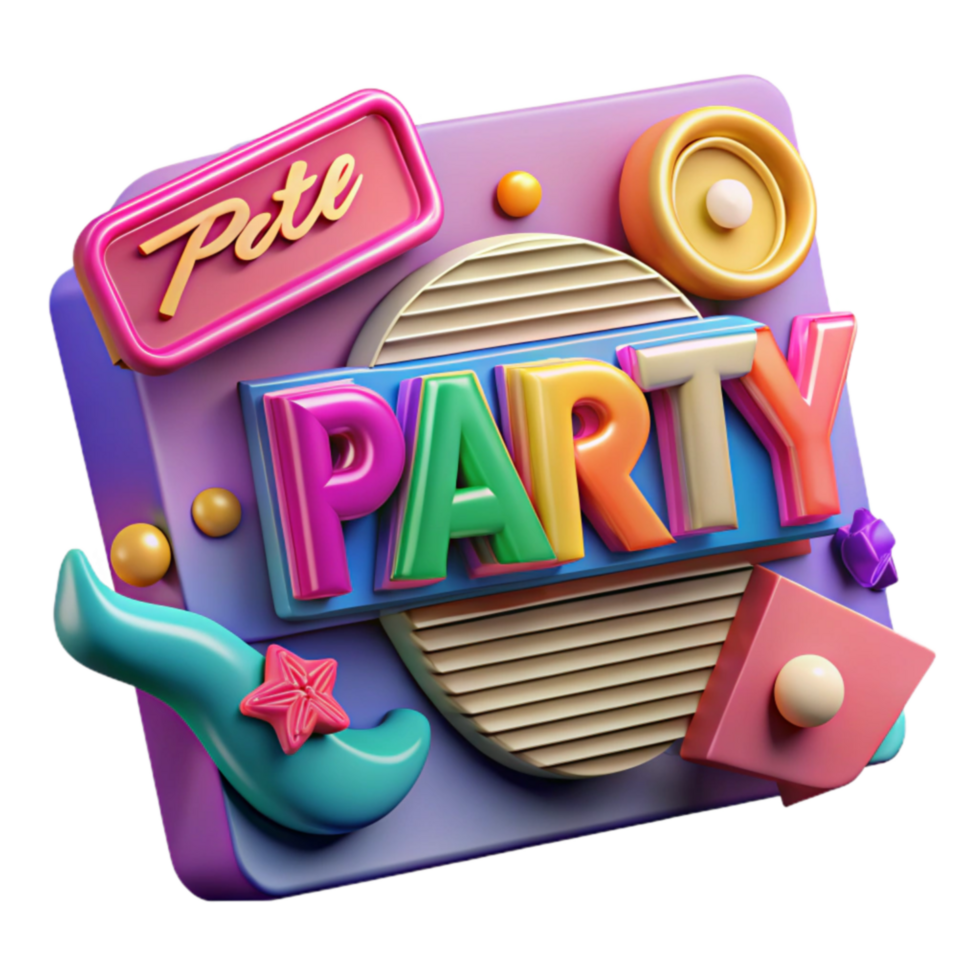 Colorful 3D Party Invitation Design png
