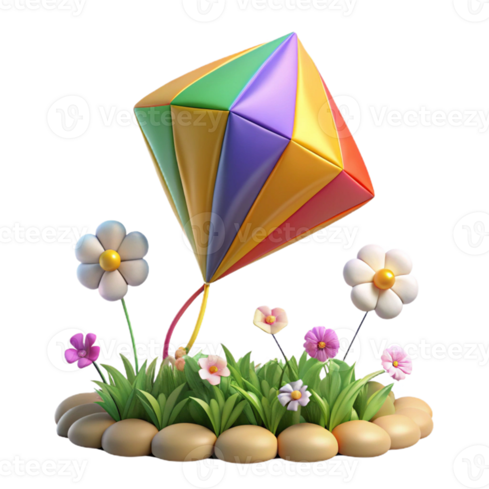 wonderful classic 3D Render Colorful Kite in Flower Garden high resolution png