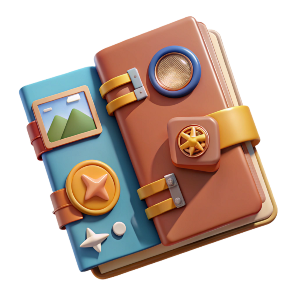 3D Render of a Whimsical Journal with Interactive Elements png