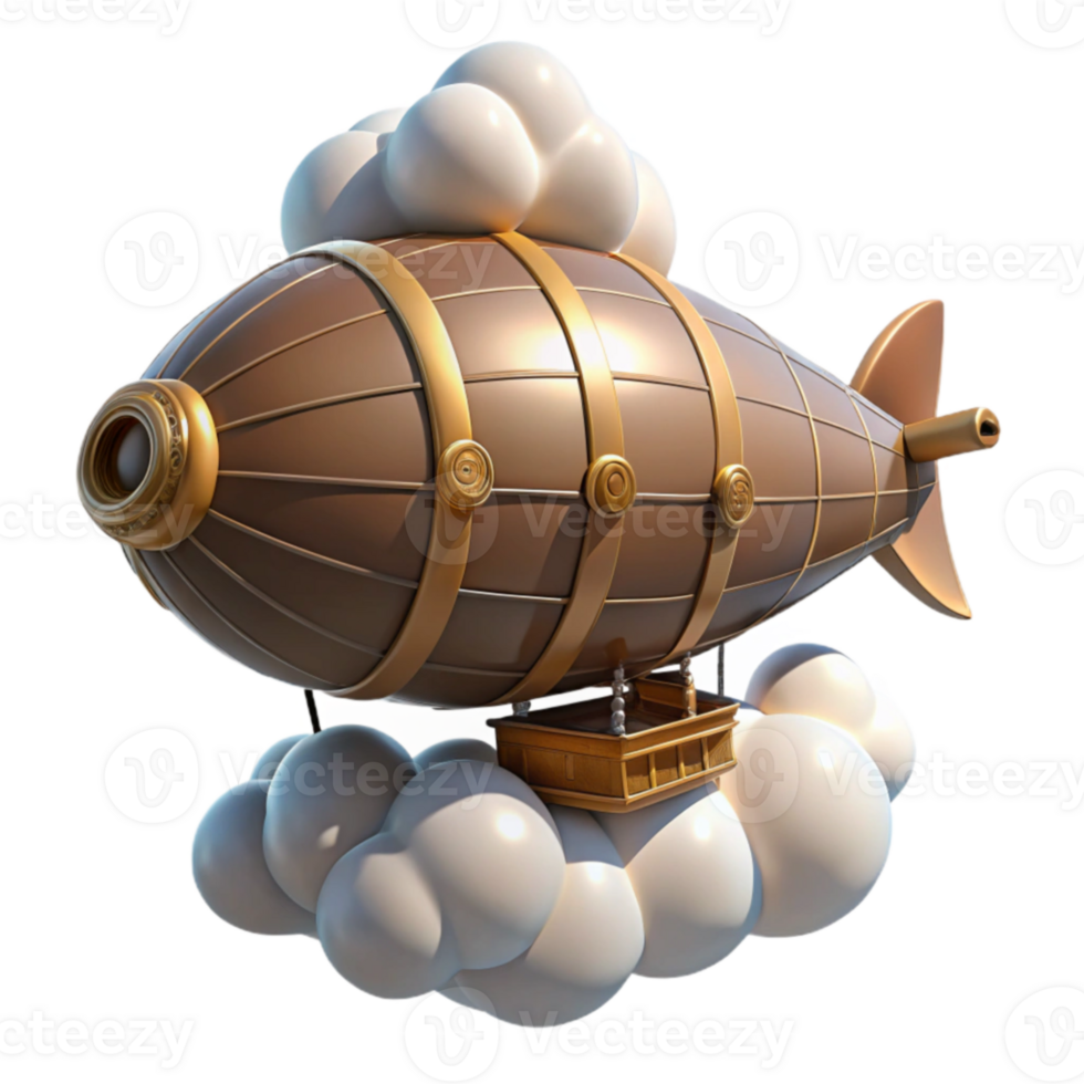 serene minimalist Steampunk Airship 3D Render genuine png