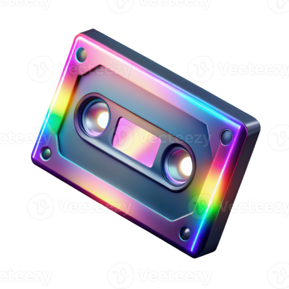 Retro Cassette Tape Holographic Rainbow Design png