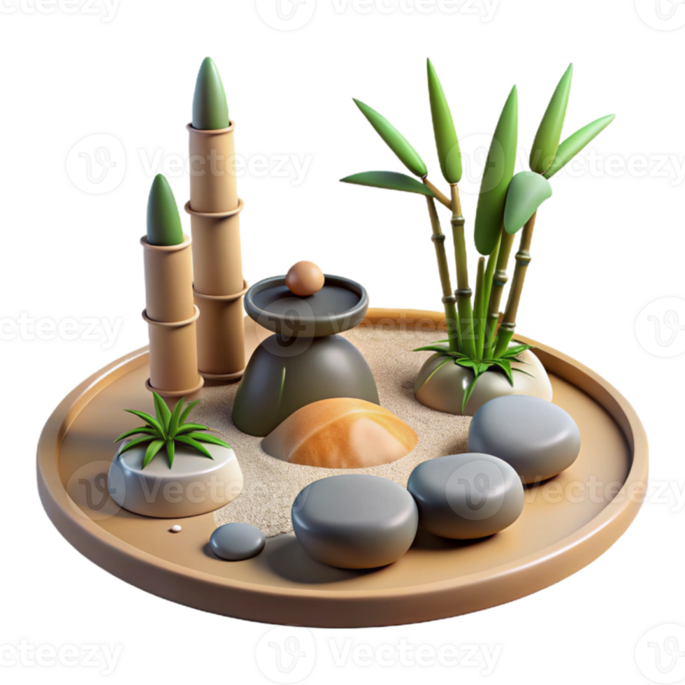 stunning artistic 3D Zen Garden Illustration Tranquil Bamboo and Stones premium png