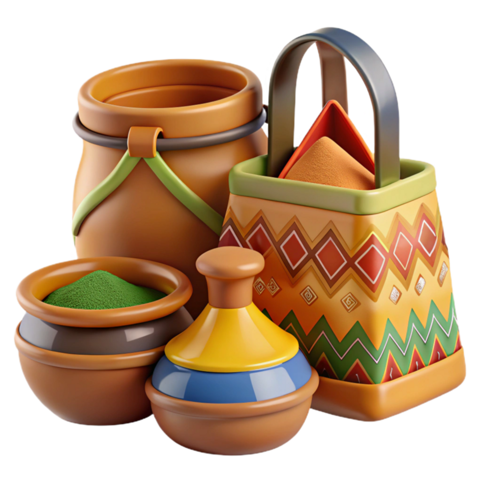 African Spices and Grains in Traditional Pottery png
