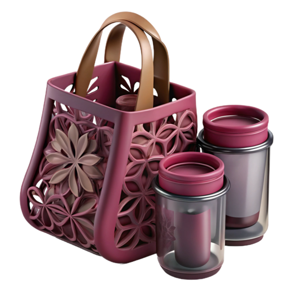 Floral Gift Bag with Two Cups png