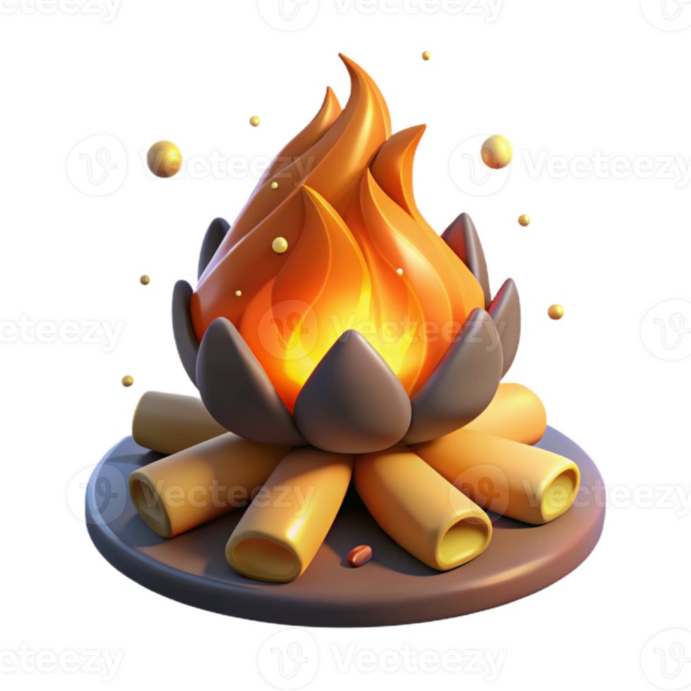 impressive minimalist 3D Campfire Illustration, Warm Embers Glow premium png