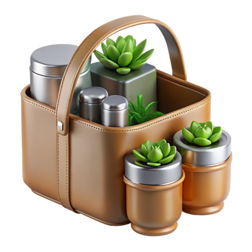 Tan Leather Carry Case with Succulents and Containers png