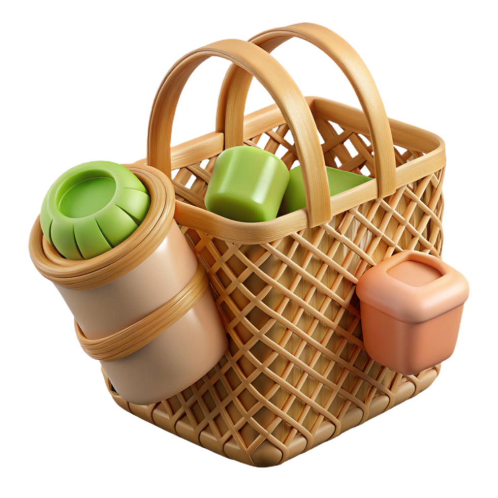 Wicker Basket with Containers and Blocks png