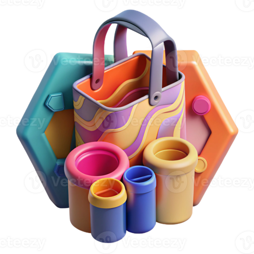 Colorful 3D Render Wavy Patterned Tote Bag with Containers png
