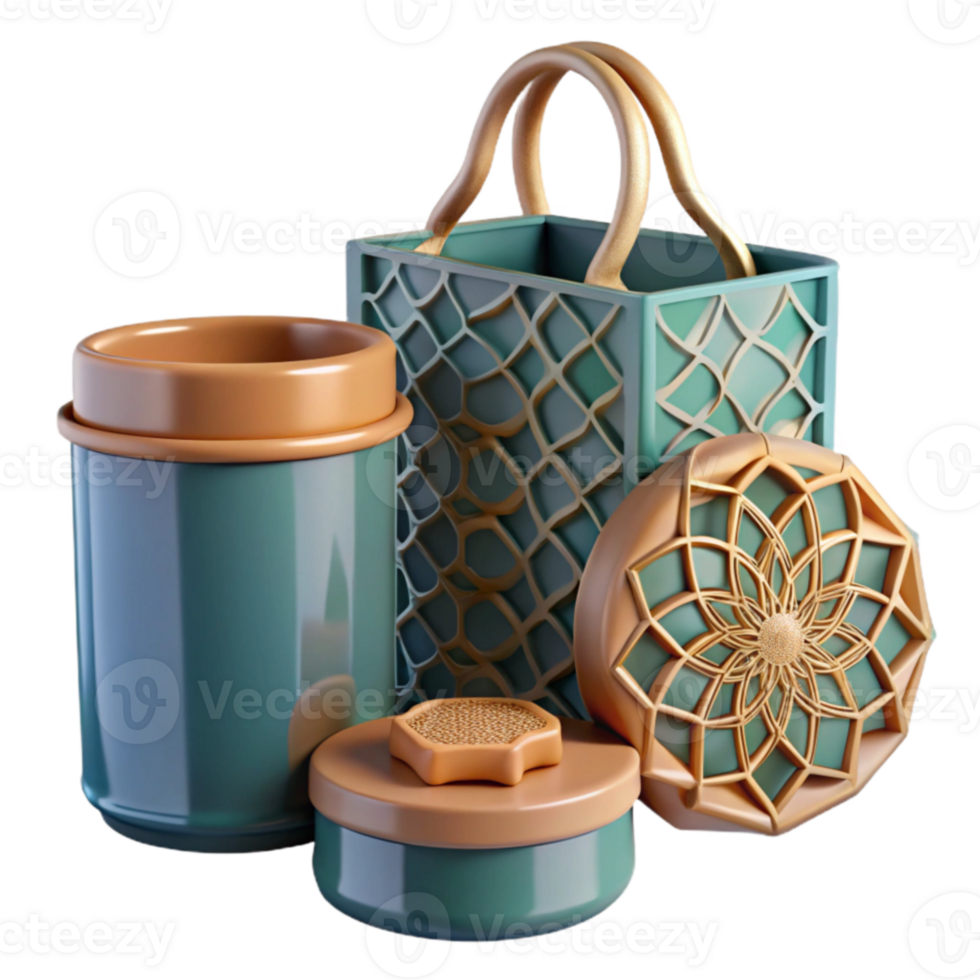 Elegant Teal Gold Gift Set with Decorative Containers png