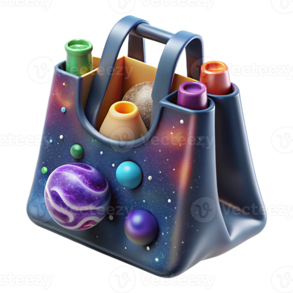 Cosmic Shopping Bag Galaxy-Themed Tote with Planets png