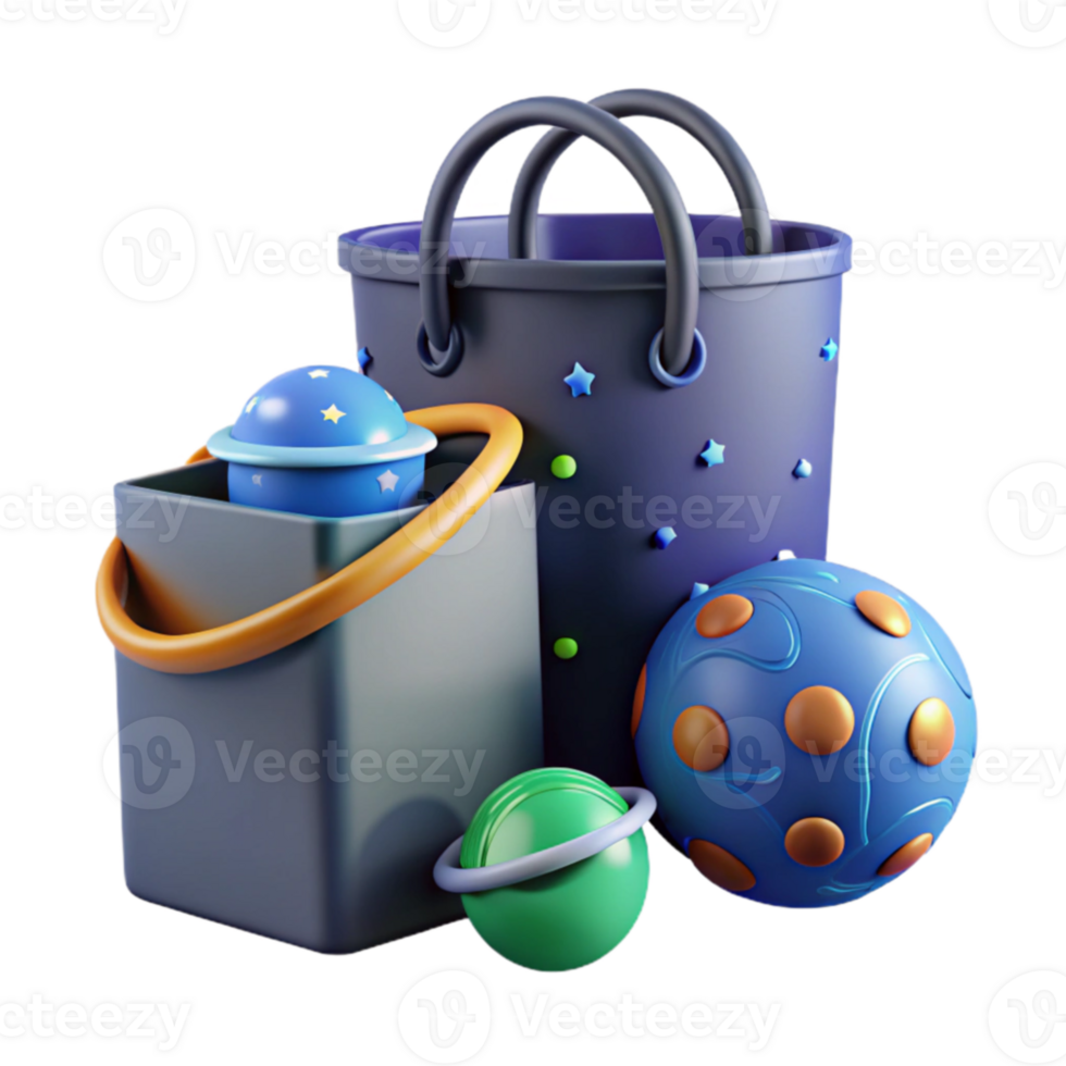 Cosmic Playset 3D Render of Planets and Buckets png
