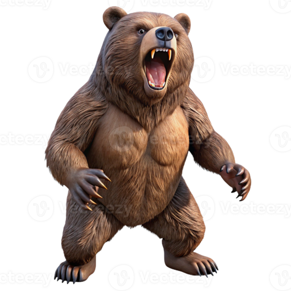 stunning minimalist Roaring Grizzly Bear 3D Render detailed png
