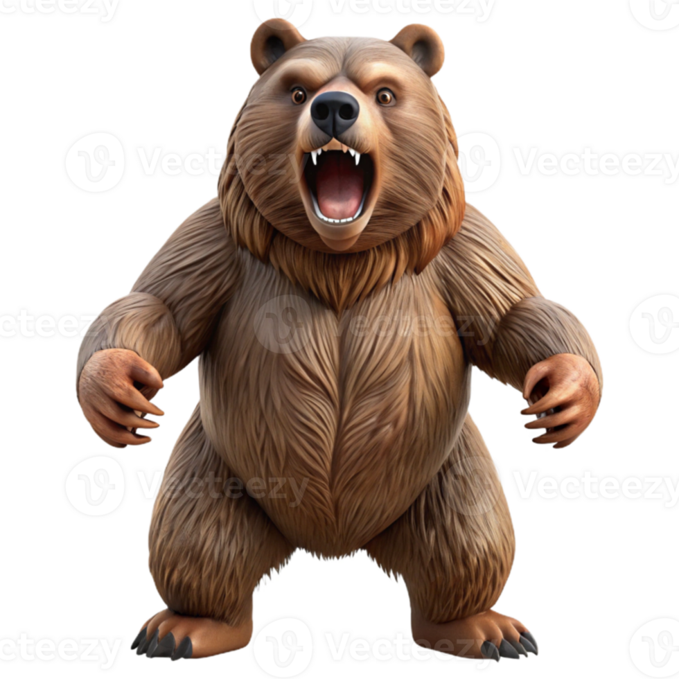 beautiful modern Roaring Grizzly Bear 3D Render professional png