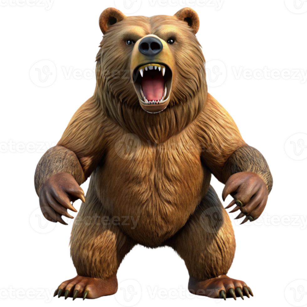 impressive vintage Roaring Grizzly Bear 3D Render original png