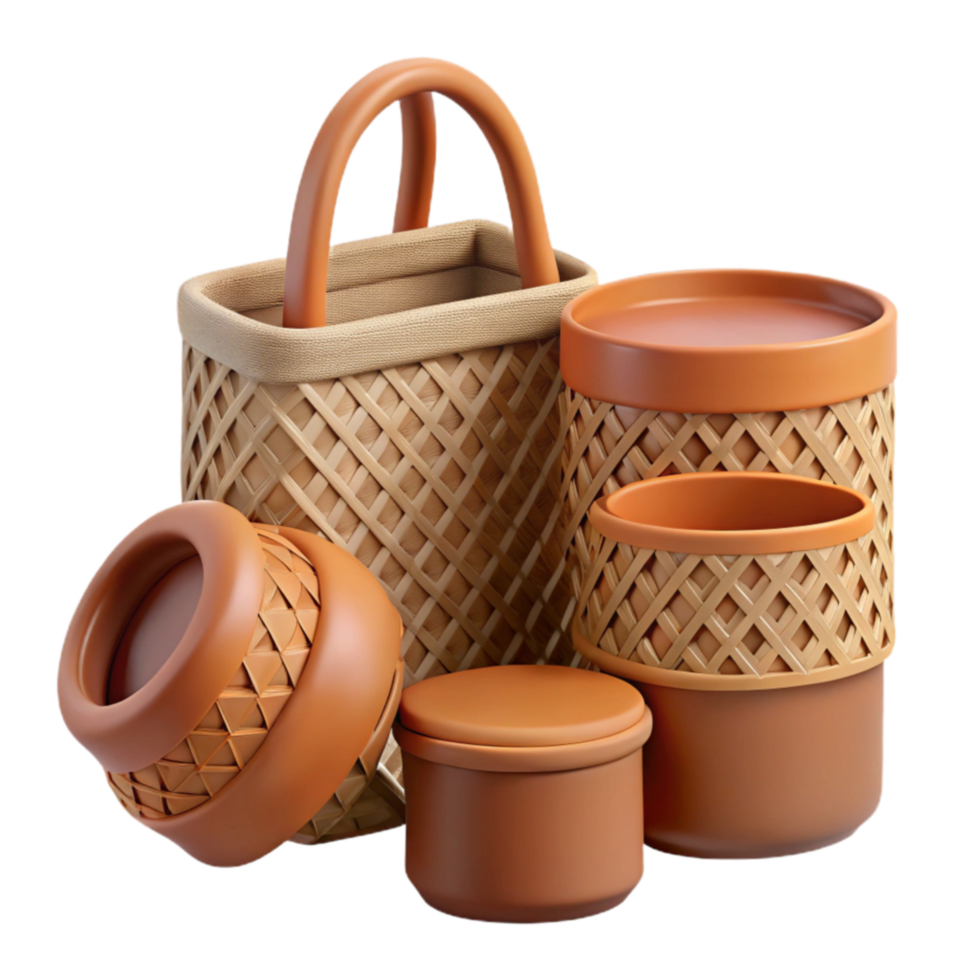 Woven Basket and Container Set Rustic Home Decor png
