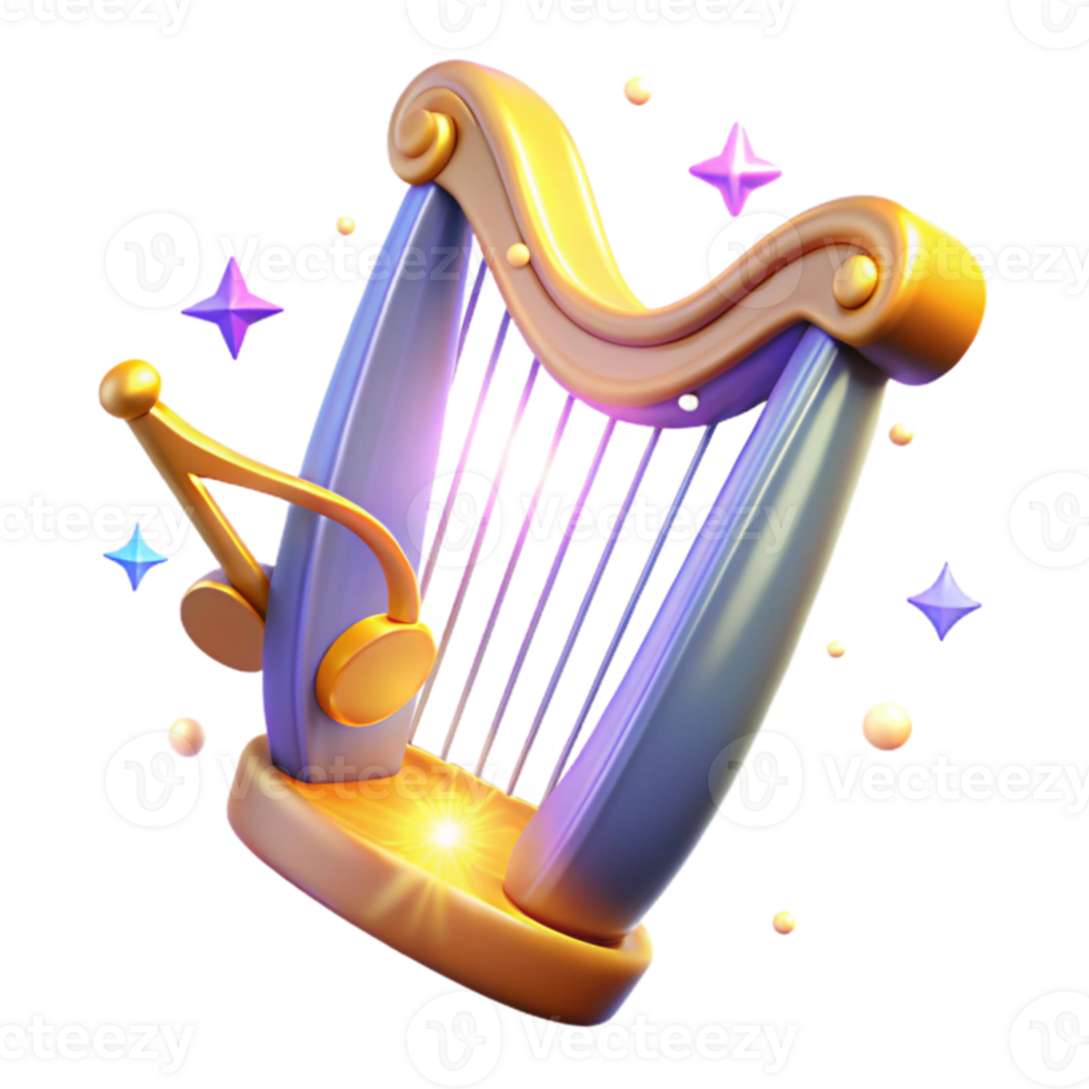 elegant minimalist Magical Harp 3D Render 4K png