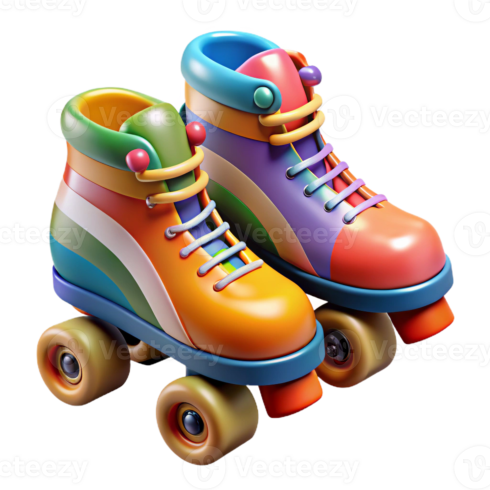 magnificent artistic Colorful Rainbow Roller Skates 3D Render professional png