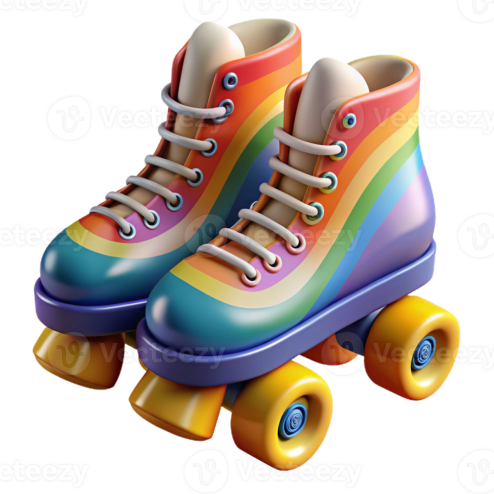 dramatic traditional Rainbow Roller Skates 3D Render 4K png