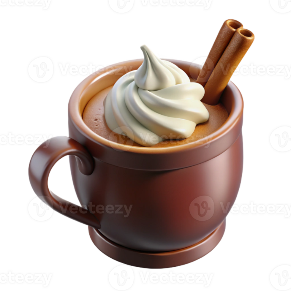 magnificent contemporary 3D Render Whipped Cream Hot Chocolate Mug authentic png