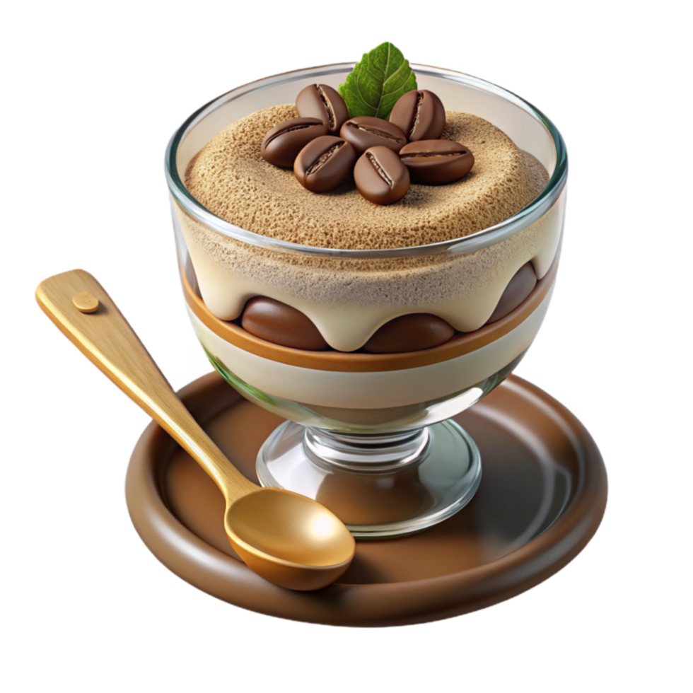 Layered Coffee Dessert in Glass, Chocolate and Cream png