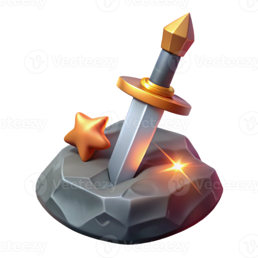 wonderful rustic 3D Render Fantasy Sword in Stone Illustration premium png