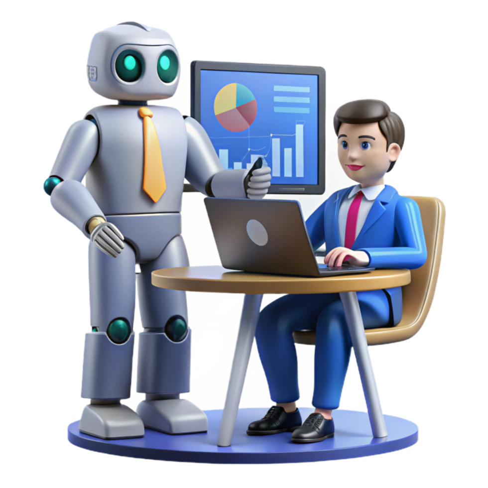 Robot and Human Collaboration AI in Business Analytics png