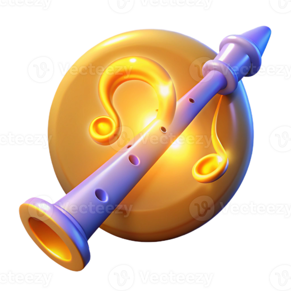 elegant creative 3D Render of Flute and Zodiac Symbol premium png