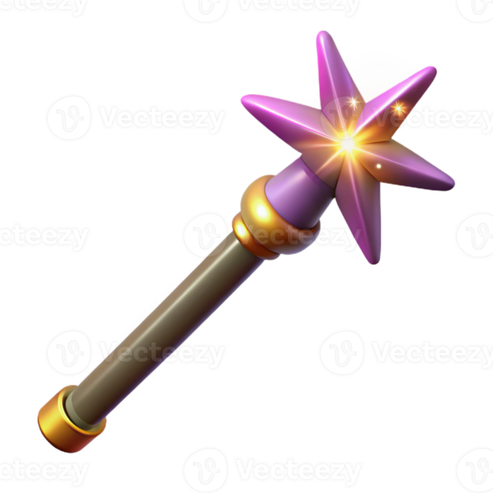elegant modern Magical Star Wand 3D Render detailed png