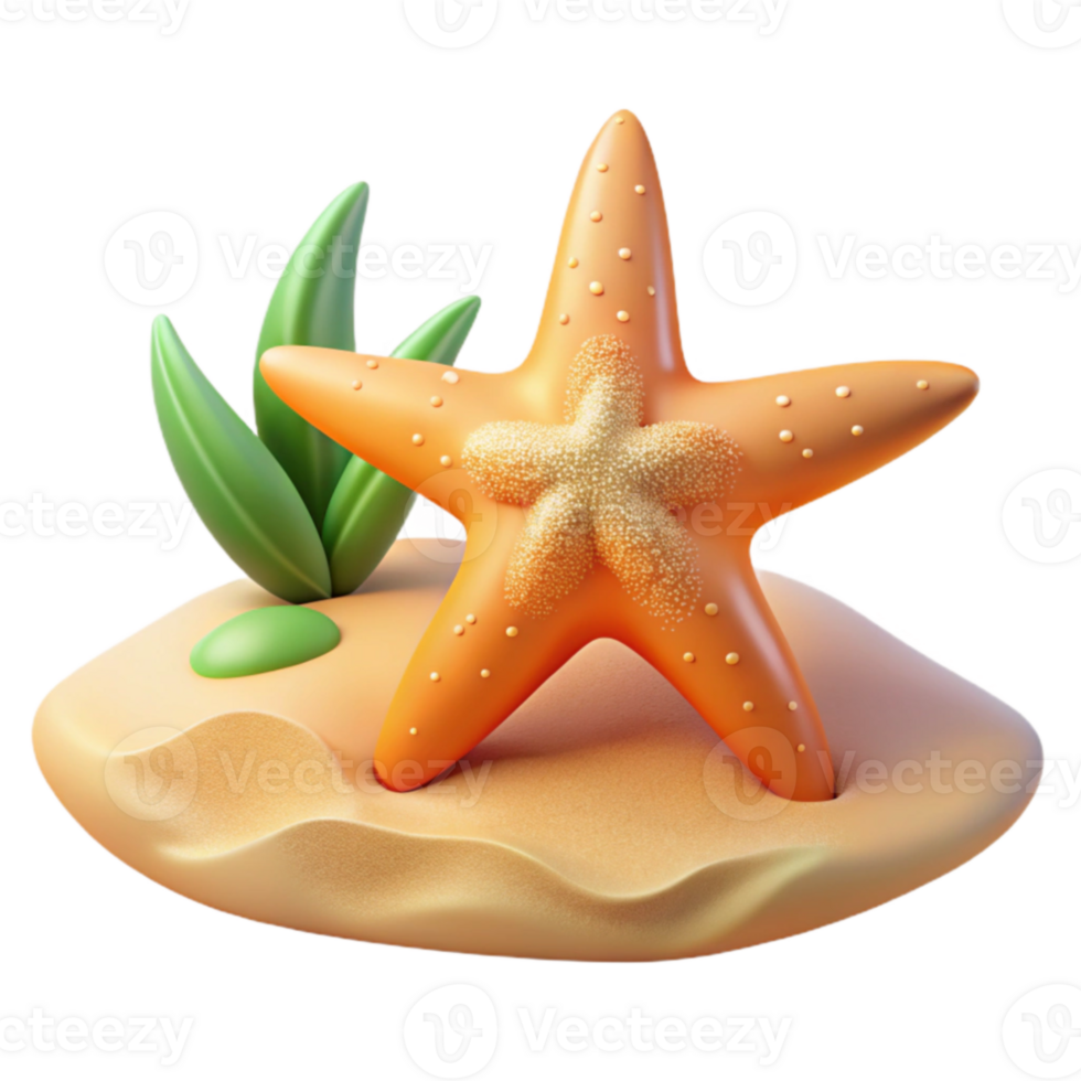 beautiful contemporary 3D Render Starfish on Sandy Beach Illustration original png