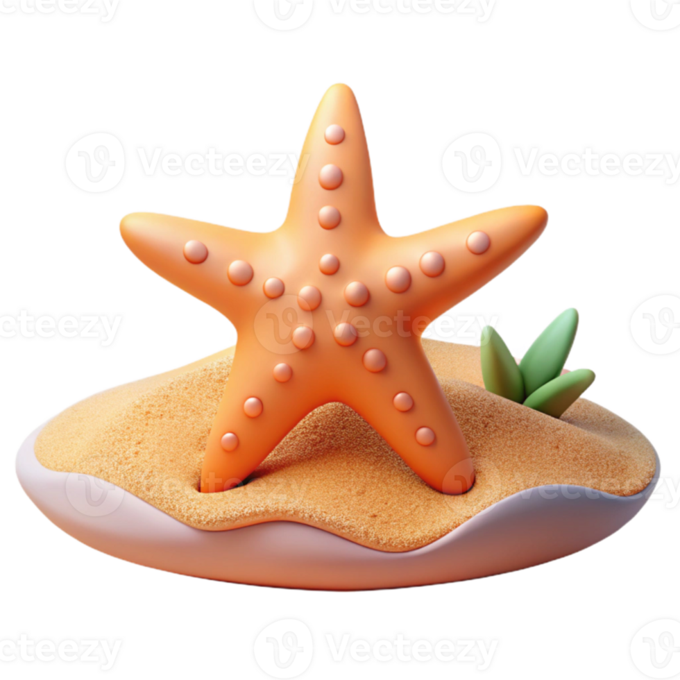 impressive contemporary 3D Render Starfish on Sandy Beach Illustration premium png