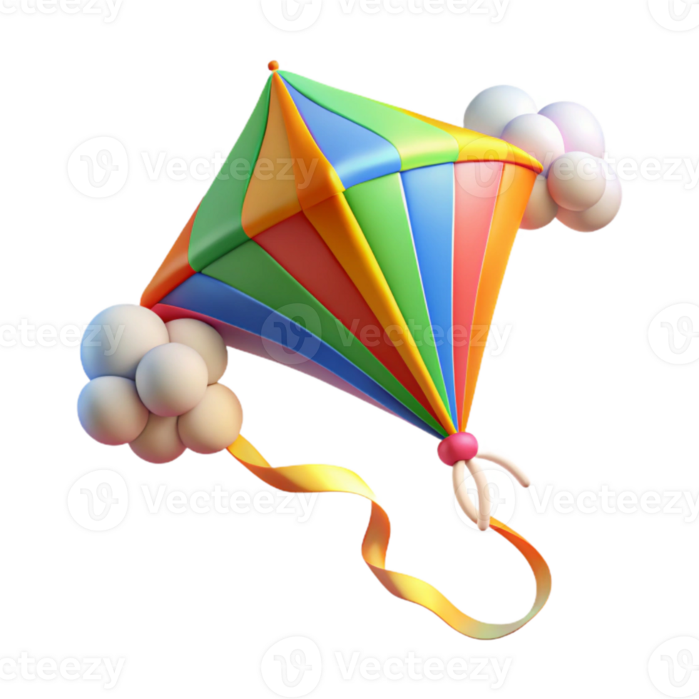 serene minimalist Rainbow Kite 3D Render professional png