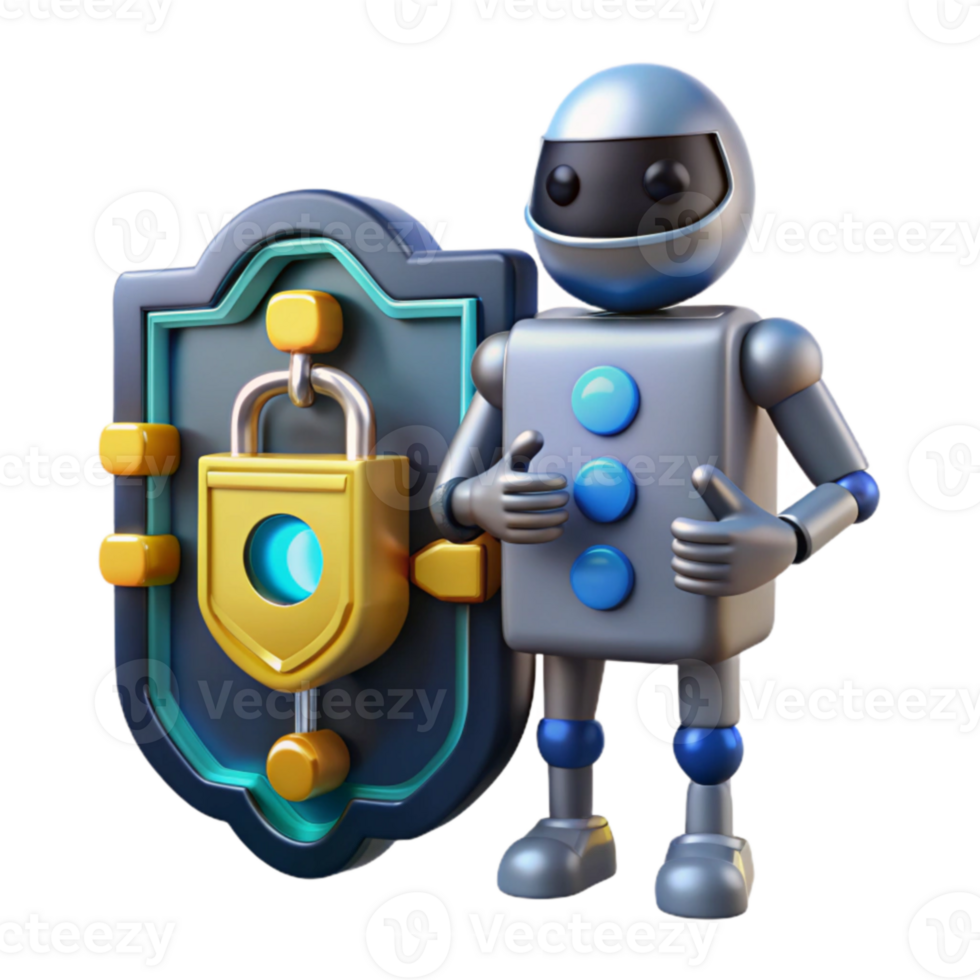 Robot with Security Shield Digital Data Protection png