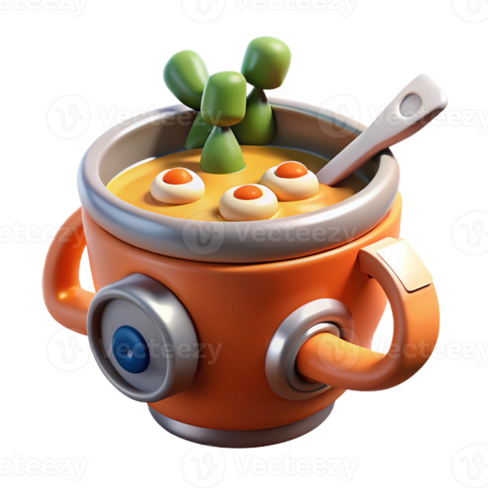 Steamy 3D Render of Soup in Futuristic Mug png