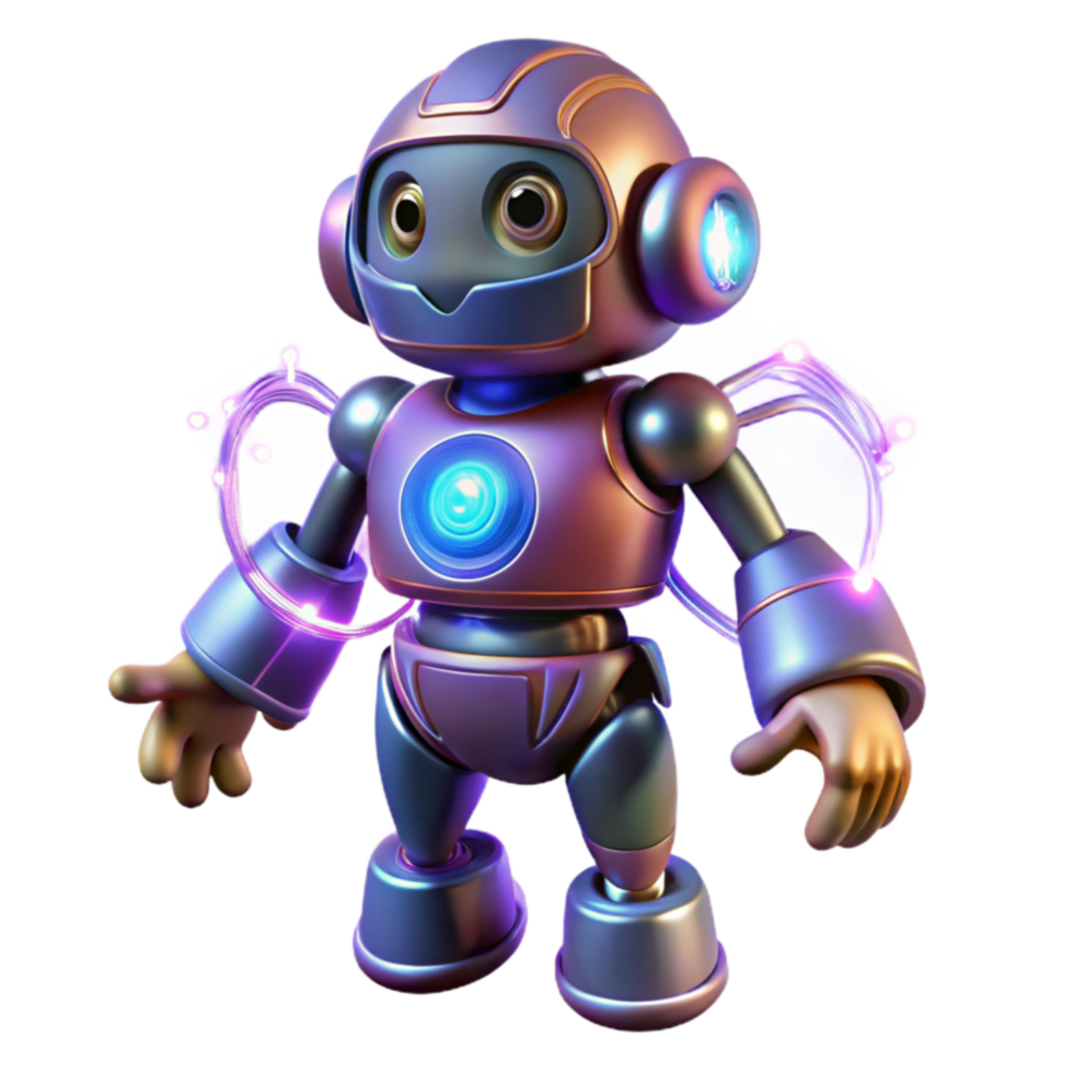 Cute Robot with Glowing Lights 3D Render png