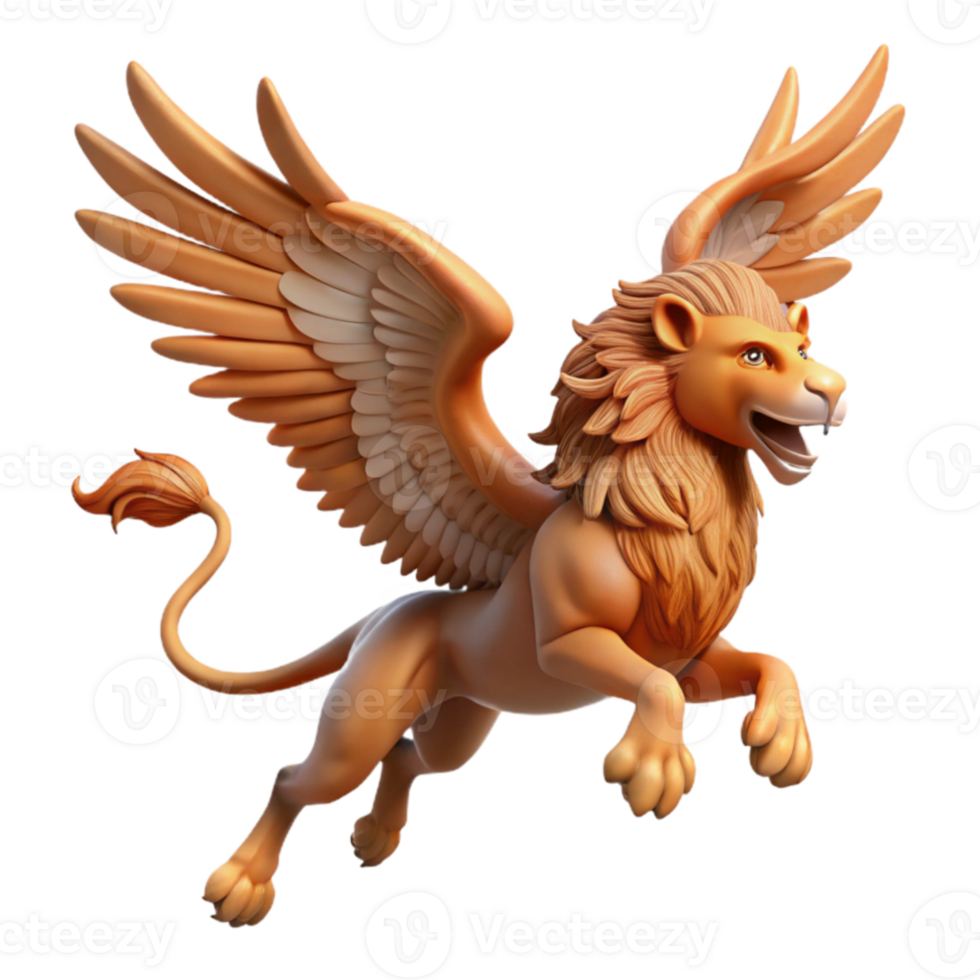 extraordinary artistic 3D Render of a Golden Gryphon in Flight detailed png